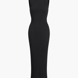 Ribbed Sleeveless Knit Long Dress - Y2K Aesthetic Maxi Dress for Effortless Style