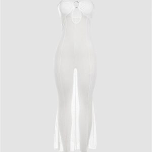 Ringing Design Mesh Maxi Dress - Y2K Aesthetic Fashion for Effortless Style and Elegance