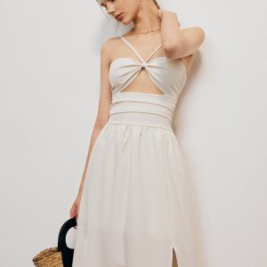 Romantic Backless Cutout Halter Dress with Split - Y2K Aesthetic Evening Wear