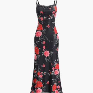 Roses Print Floral Cami Dress - Y2K Aesthetic Summer Style for Cute Outfits