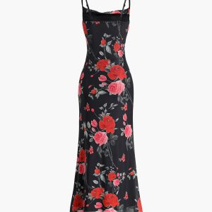 Roses Print Floral Cami Dress - Y2K Aesthetic Summer Style for Cute Outfits