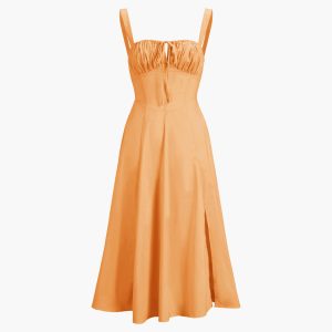 Ruched Cup Detail Long Sundress in Y2K Aesthetic for Effortless Summer Style