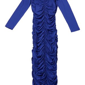 Ruched Off Shoulder Long Sleeve Bodycon Midi Dress - Y2K Aesthetic Party Dress