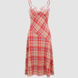 Ruellia Y2K Plaid Cami Maxi Dress - Trendy Coquette Aesthetic for Effortless Style