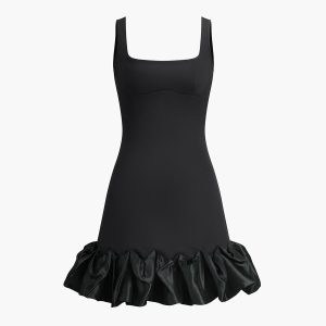 Ruffle Hem Square Neck Y2K Slip Dress - Cute Coquette Aesthetic for Effortless Style