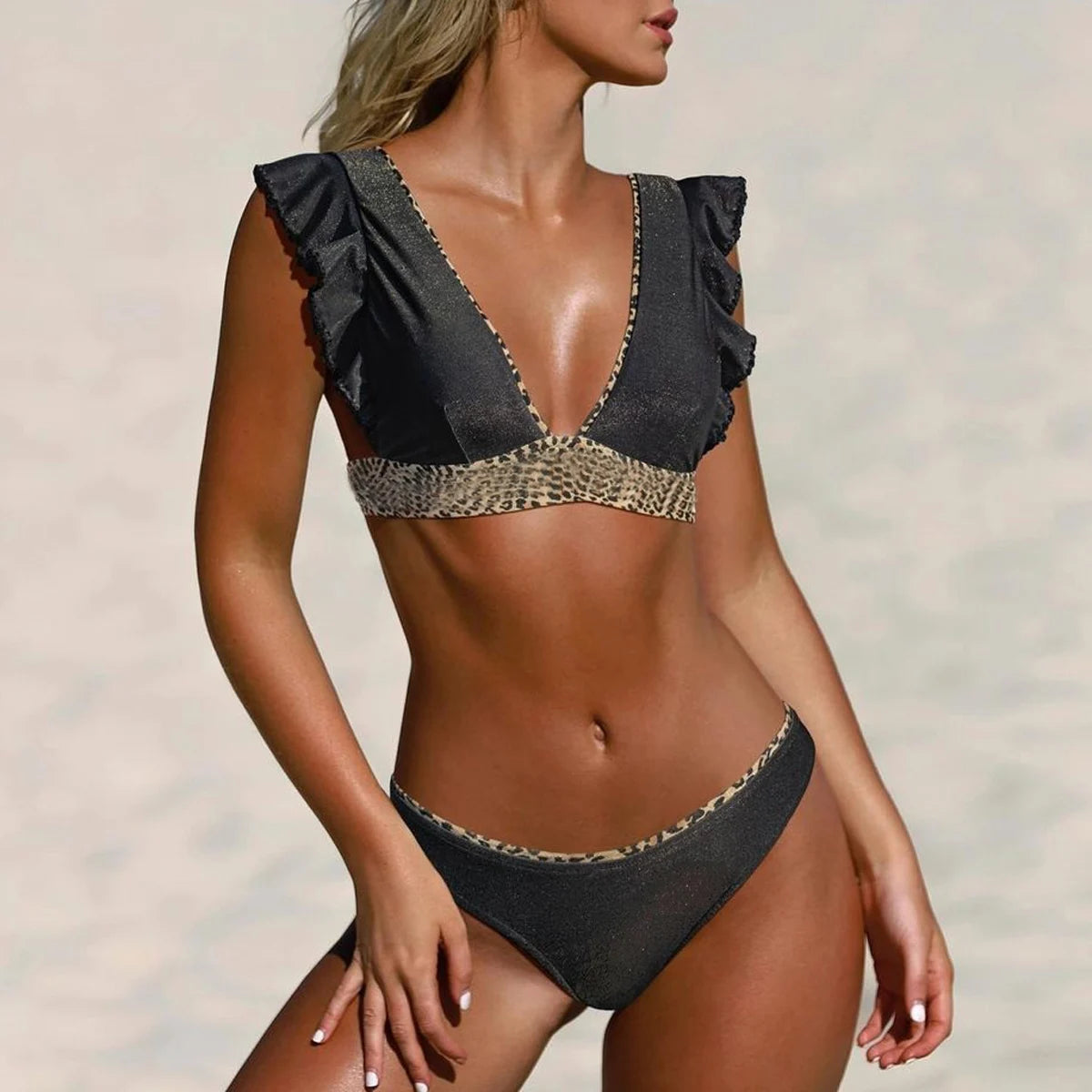 Ruffle Leopard High Waist Bikini Set 2024 - Sexy Women's Swimwear for a Trendy Look