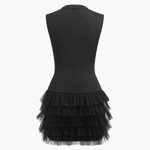 Ruffle Mock-Neck Layered Dress in Y2K Style - Chic Coquette Aesthetic Fashion Piece