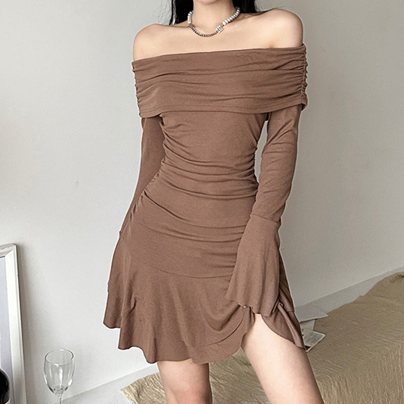 Ruffle Off Shoulder Ribbed Mini Dress - Y2K Aesthetic Cute Dress for Stylish Outfits