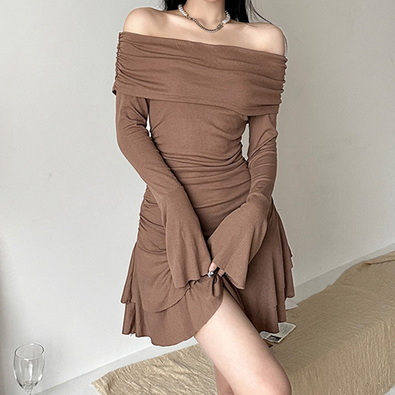 Ruffle Off Shoulder Ribbed Mini Dress - Y2K Aesthetic Cute Dress for Stylish Outfits