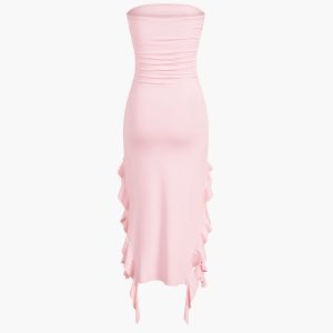 Ruffle Trim Tube Midi Dress - Y2K Aesthetic Fashion for Chic Summer Outfits