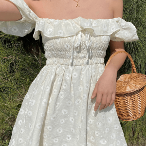 Ruffled Daisy-Embroidered Dress - Perfect for Back to School & Y2K Fashion Lovers