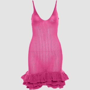 Ruffled Hem Crochet Cami Mini Dress - Y2K Aesthetic Cute Summer Outfit