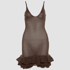 Ruffled Hem Crochet Cami Mini Dress - Y2K Aesthetic Cute Summer Outfit