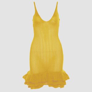 Ruffled Hem Crochet Cami Mini Dress - Y2K Aesthetic Cute Summer Outfit