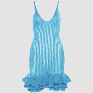 Ruffled Hem Crochet Cami Mini Dress - Y2K Aesthetic Cute Summer Outfit