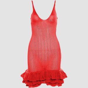 Ruffled Hem Crochet Cami Mini Dress - Y2K Aesthetic Cute Summer Outfit