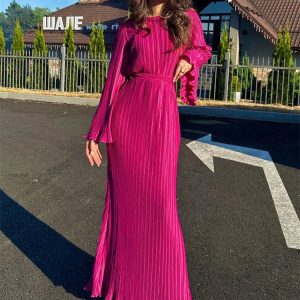 Ruffled Lace Up Maxi Dress for Women - Elegant High Waist Ribbed Bandage Dress for Autumn