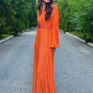 Ruffled Lace Up Maxi Dress for Women - Elegant High Waist Ribbed Bandage Dress for Autumn