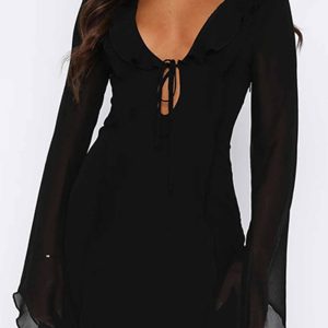 Ruffled Long Sleeve Lace-Up Mini Dress in Y2K Style for a Coquette Aesthetic Look