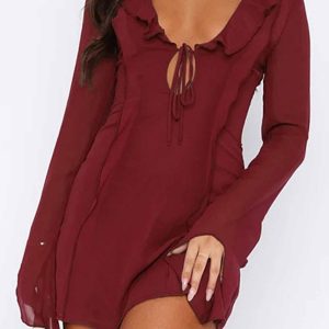 Ruffled Long Sleeve Lace-Up Mini Dress in Y2K Style for a Coquette Aesthetic Look