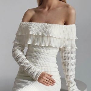 Ruffled Off-Shoulder Layered Knit Midi Dress for Y2K Fashion & Coquette Aesthetic