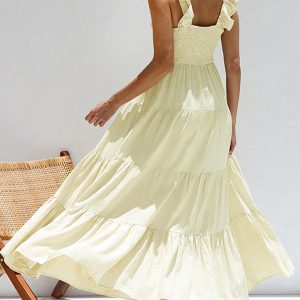 Ruffled Shoulder V-Neck Tiered Maxi Dress - Y2K Aesthetic for Effortless Style