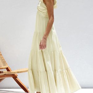 Ruffled Shoulder V-Neck Tiered Maxi Dress - Y2K Aesthetic for Effortless Style