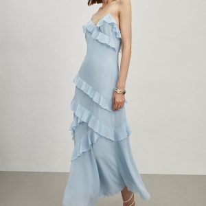 Ruffled Spaghetti Strap Long Dress - Y2K Aesthetic Maxi Dress for Coquette Style Outfits