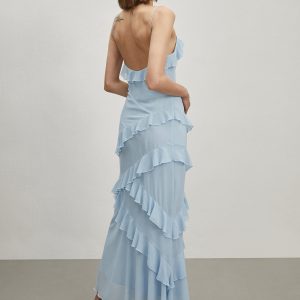 Ruffled Spaghetti Strap Long Dress - Y2K Aesthetic Maxi Dress for Coquette Style Outfits