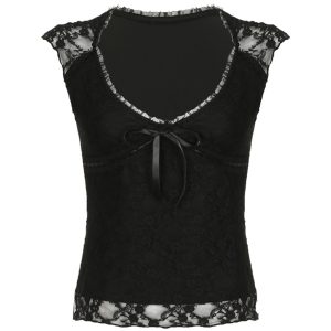 Ruwayda V-Neck Lace Top - Y2K Fashion Cute Top for Coquette Aesthetic Outfits