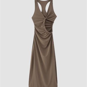 Sanguine Y2K Asymmetric Cut Out Maxi Dress for Coquette and Grunge Aesthetic Styles