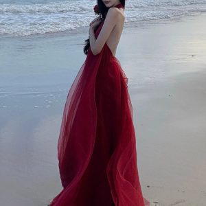 Sanya Elegant Fairy Dress - Open Back Morning Gown for Y2K Fashion Lovers