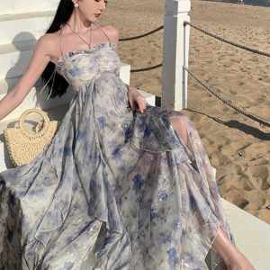 Sanya Seaside Elegant Fairy Dress - Y2K Fashion Inspired Vacation Outfit for Dreamy Getaways