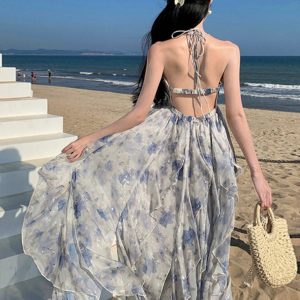 Sanya Seaside Elegant Fairy Dress - Y2K Fashion Inspired Vacation Outfit for Dreamy Getaways