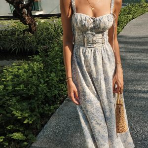 Sapphire Garden Y2K Floral Cami Midi Dress - Cute Aesthetic Summer Outfit