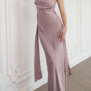 Satin Backless Cross Strap Ribbon Dress - Y2K Aesthetic Party Dress for Chic Nights