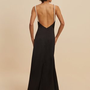 Satin Backless Dress with Pearl Straps - Elegant Y2K Fashion for Chic Aesthetic Outfits