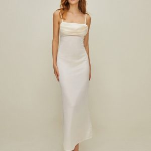 Satin Backless Long Dress - Elegant Y2K Aesthetic Evening Gown for Chic Occasions