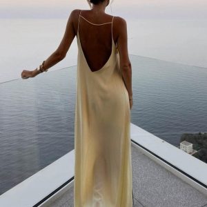 Satin Backless Vacation Dress - Elegant Y2K Style for Effortless Summer Aesthetic