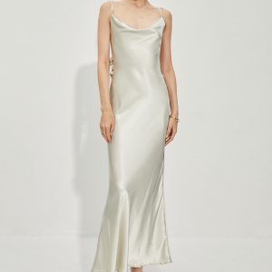 Satin Cowl Neck Backless Dress - Y2K Aesthetic Party Dress for Chic Coquette Style