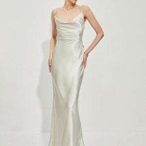 Satin Cowl Neck Backless Dress - Y2K Aesthetic Party Dress for Chic Coquette Style