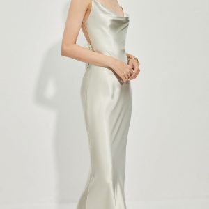 Satin Cowl Neck Backless Dress - Y2K Aesthetic Party Dress for Chic Coquette Style