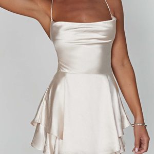 Satin Cowl Neck Tie-Back Tiered Cami Dress - Y2K Aesthetic Cute Dress for Stylish Outfits