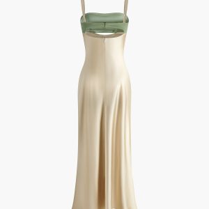 Satin Cutout Zipper Long Dress - Y2K Aesthetic Fashion for Chic Coquette Style