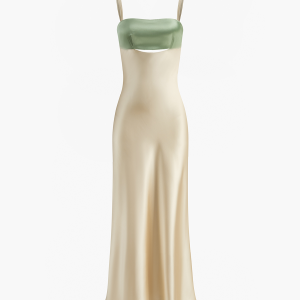 Satin Cutout Zipper Long Dress - Y2K Aesthetic Fashion for Chic Coquette Style