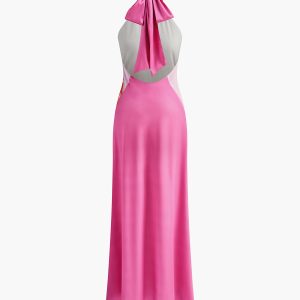 Satin Floral Halter Backless Dress - Y2K Aesthetic Summer Vibes for Coquette Style