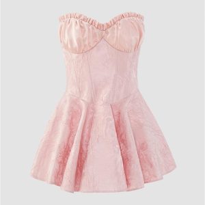 Satin Jacquard Y2K Aesthetic Ballet Mini Dress for Coquette and Grunge Styles