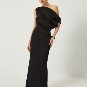 Satin One Shoulder Off-Split Long Dress for Y2K Fashion and Coquette Aesthetic Looks