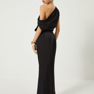 Satin One Shoulder Off-Split Long Dress for Y2K Fashion and Coquette Aesthetic Looks