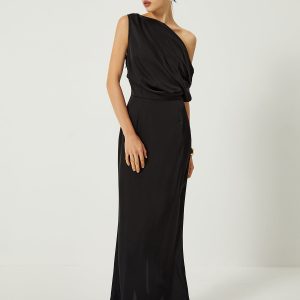 Satin One Shoulder Off-Split Long Dress for Y2K Fashion and Coquette Aesthetic Looks